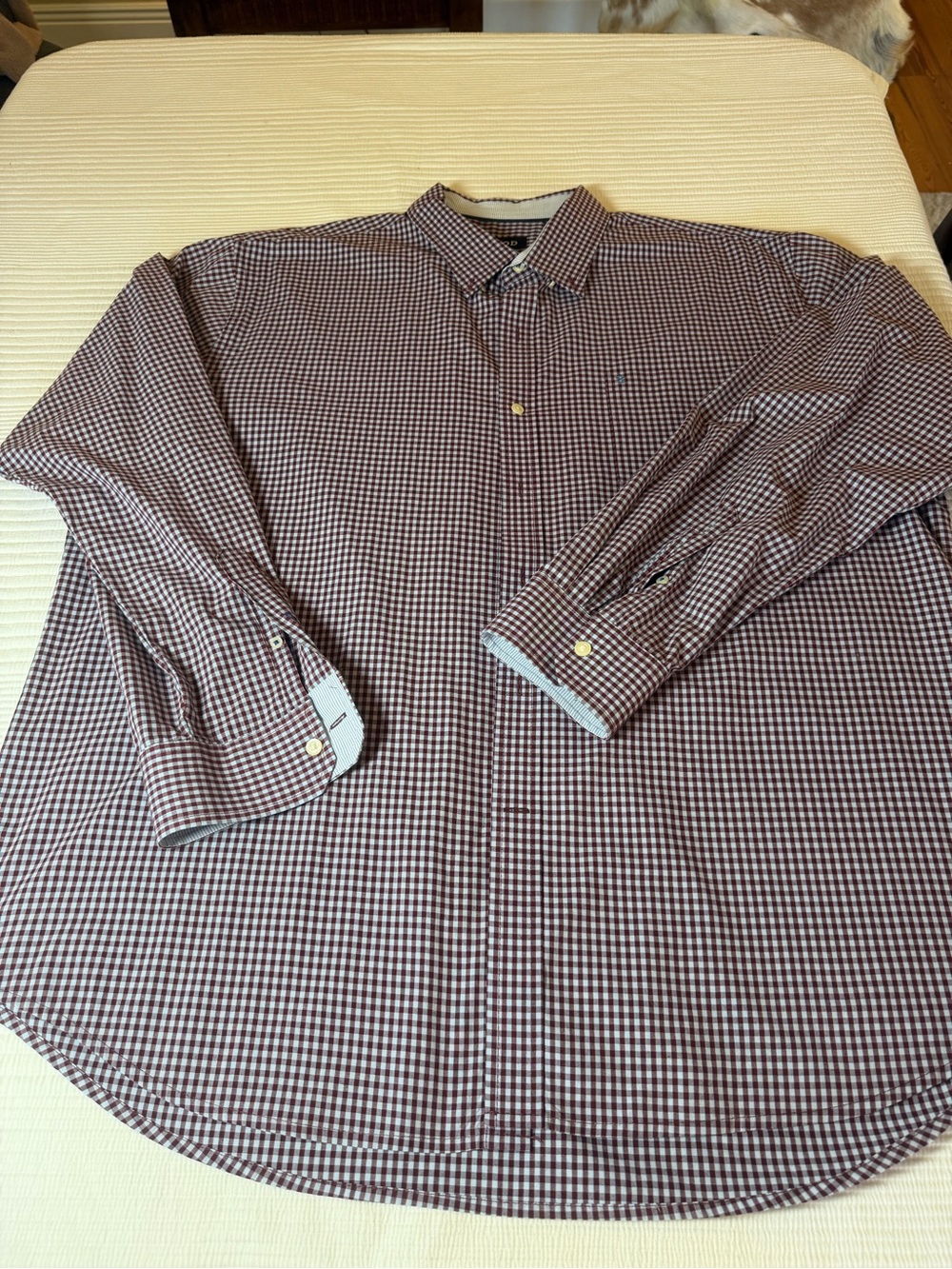 Izod Men's Burgundy and White Gingham Button-Down Shirt